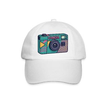 Millennial Retro Kamera - Baseballkappe - Weiß/Weiß - Vorne