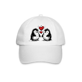 Verliebte Pinguine halten Herzen - Baseballkappe - Weiß/Weiß - Vorne