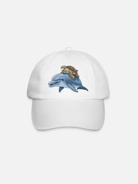 Meeresabenteuer mit Schildkröte und Delfin - Baseballkappe - Weiß/Weiß