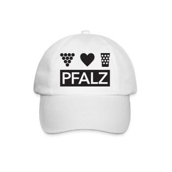 Pfalz - Weintrauben, Herz & Dubbeglas - Baseballkappe - Weiß/Weiß - Vorne