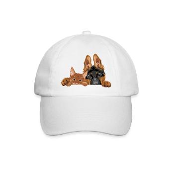 Süßer Deutscher Schäferhundwelpe und roter Kater - Baseballkappe - Weiß/Weiß - Vorne