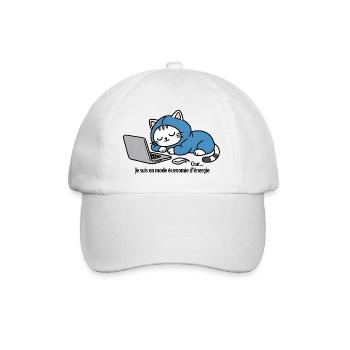 Katze im blauen Kapuzenpullover auf Laptop - Baseballkappe - Weiß/Weiß - Vorne