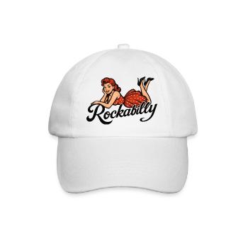 Rockabilly Pin-Up Frau 50er liegend Petticoat rot - Baseballkappe - Weiß/Weiß - Vorne