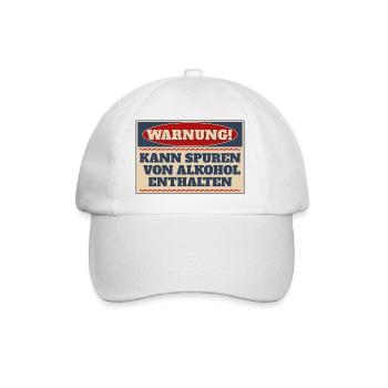 Warnung! Kann Spuren von Alkohol enthalten - Baseballkappe - Weiß/Weiß - Vorne