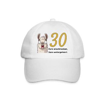 30 Geburtstag – Kurz erschrocken, dann gefeiert - Baseballkappe - Weiß/Weiß - Vorne