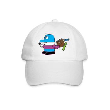 Blaues Maskottchen mit Schreibwaren-Sidekick - Baseballkappe - Weiß/Weiß - Vorne