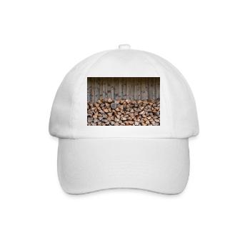 Rustikaler Holzstapel Naturlook - Poster - Baseballkappe - Weiß/Weiß - Vorne