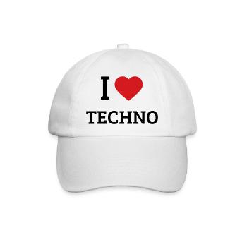 I Love Techno Spruch – Club & Festival Rave Design - Baseballkappe - Weiß/Weiß - Vorne