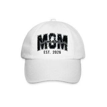 Mom est. 2026 Script Logo Geburt werdende Mutter - Baseballkappe - Weiß/Weiß - Vorne