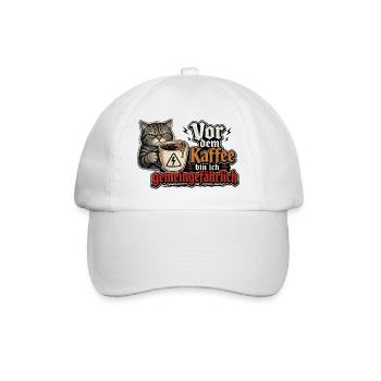 Kaffee-Katze: Vor dem Kaffee Gemeingefährlich - Baseballkappe - Weiß/Weiß - Vorne