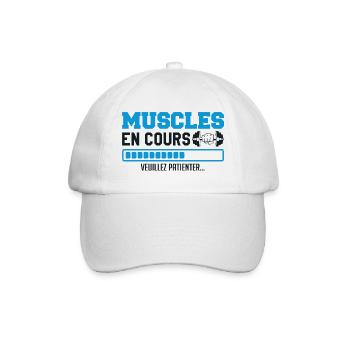 Muskeln im Aufbau... Bodybuilding lustiger Humor - Baseballkappe - Weiß/Weiß - Vorne