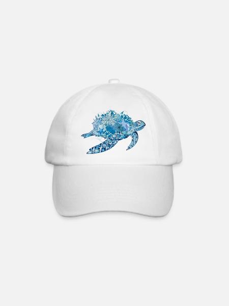 fantasievolle blaue Wasserschildkröte mit Korallen - Baseballkappe - Weiß/Weiß