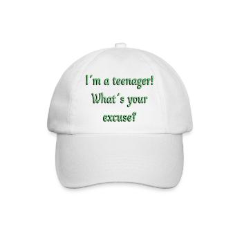 Teenager, Was ist deine Entschuldigung, Teenager sind Teenager - Baseballkappe - Weiß/Weiß - Vorne