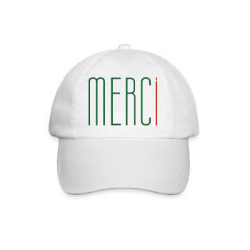 MERCi, Danke auf Französisch - Baseballkappe - Weiß/Weiß - Vorne