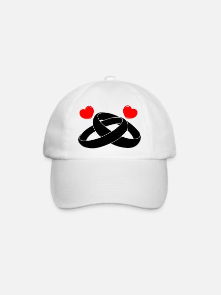 Eheringe mit Herzen - Baseballkappe - Weiß/Weiß
