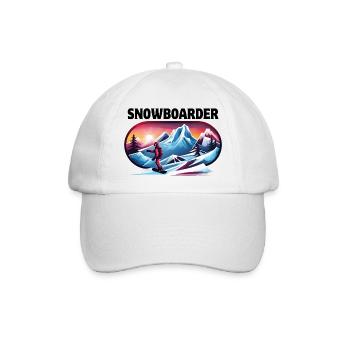 Skifahren, Snowboarden, Skigebiet, Snowboarder - Baseballkappe - Weiß/Weiß - Vorne