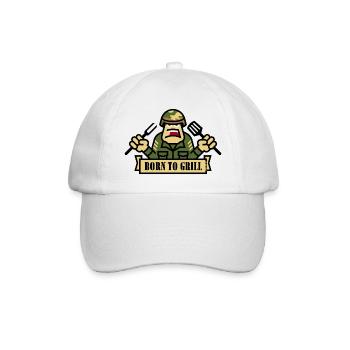 Born To Grill (Grillen / BBQ / Barbecue / Army) - Baseballkappe - Weiß/Weiß - Vorne