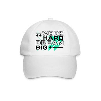 Motivierendes Zitat Hustling Work Hard Dream Big - Baseballkappe - Weiß/Weiß - Vorne