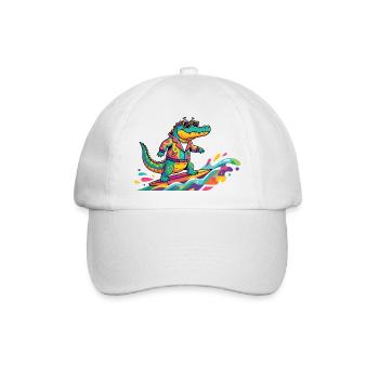 Bunter Krokodil Surfer Sommerfarben Fun Tier Motiv - Baseballkappe - Weiß/Weiß - Vorne