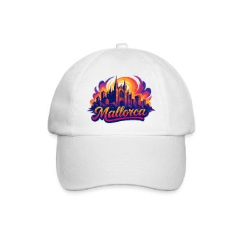 Mallorca Skyline – Epische Bunte Silhouette - Baseballkappe - Weiß/Weiß - Vorne