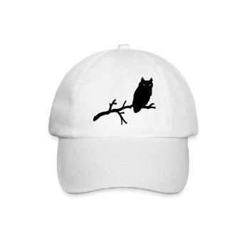 Grimme Eule Silhouette mit orange Augen auf Ast - Baseballkappe - Weiß/Weiß - Vorne