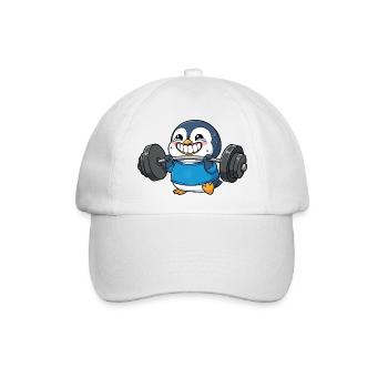Pinguin Langhantel Gewichtheber Workout Cartoon - Baseballkappe - Weiß/Weiß - Vorne