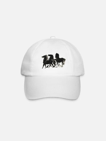 Wild_Black_Horses_Brush_Ink_Sketch - Baseballkappe - Weiß/Weiß