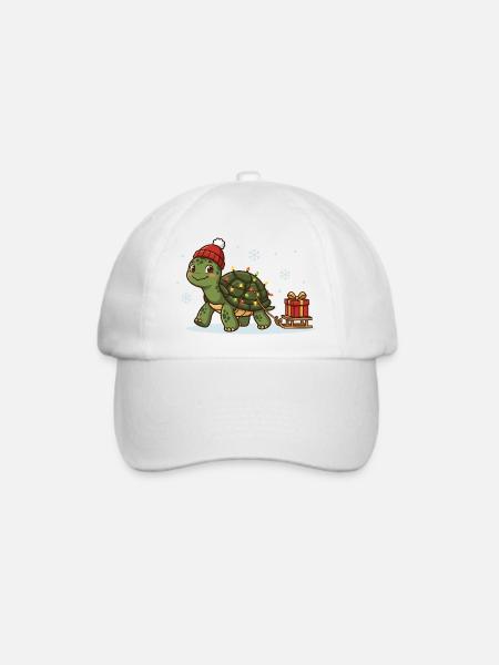 Weihnachts-Schildkröte mit Lichterkette - Baseballkappe - Weiß/Weiß