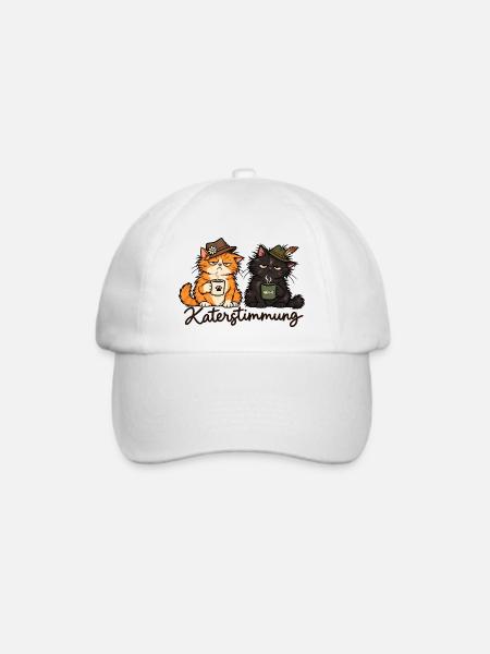 Katerstimmung – Müde Katzen mit Kaffee - Baseballkappe - Weiß/Weiß