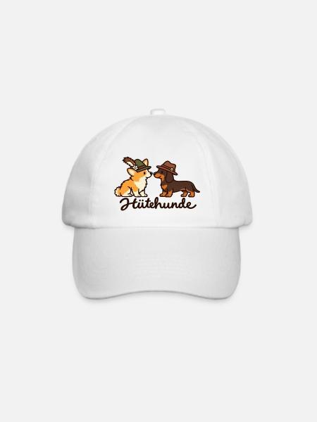 Hütehunde – Corgi & Dackel mit Trachtenhut - Baseballkappe - Weiß/Weiß