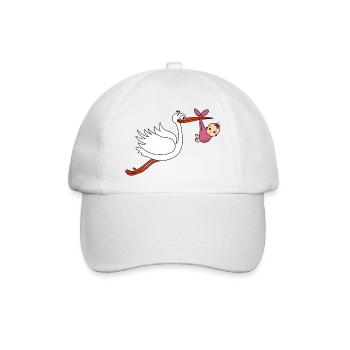 Storch Mädchen Junge Babies Schwanger - Baseballkappe - Weiß/Weiß - Vorne