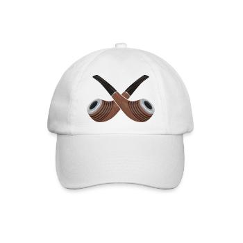 Zwei gekreuzte Tabak Pfeifen - Baseballkappe - Weiß/Weiß - Vorne