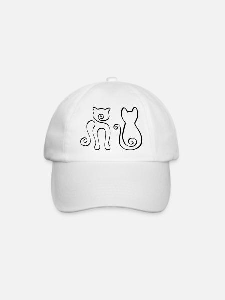 2 One Line Katzen schwarz - Baseballkappe - Weiß/Weiß
