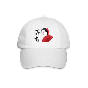Geisha mit Kaligraphie wird Geisha und Handfan - Baseballkappe - Weiß/Weiß - Vorne