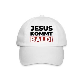 Jesus Christus kommt bald - Christliches Shirt - Baseballkappe - Weiß/Weiß - Vorne