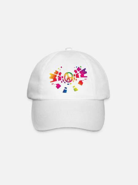buntes Peace Zeichen für die Festival Saison - Baseballkappe - Weiß/Weiß