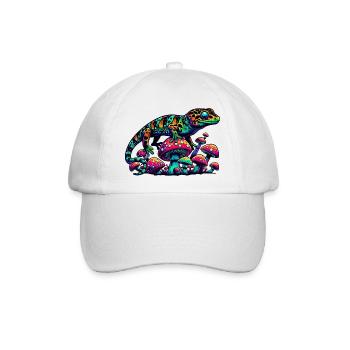 Psychedelischer Gecko mit Pilzen - Baseballkappe - Weiß/Weiß - Vorne