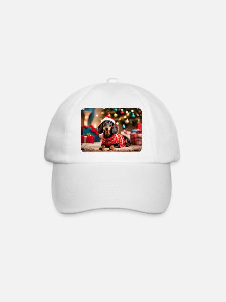 Süsser Weihnachts-Dackel - Baseballkappe - Weiß/Weiß