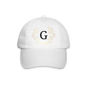 Buchstabe g Goldene Blumenkrone - Baseballkappe - Weiß/Weiß - Vorne