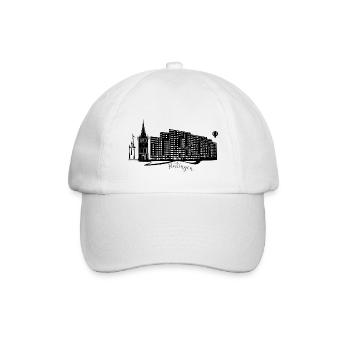 Abstrakte Ratingen Skyline auf dunklem Hintergrund - Baseballkappe - Weiß/Weiß - Vorne