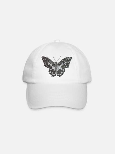 Eleganter monochromer Schmetterling in Schwarz-Weiß - Baseballkappe - Weiß/Weiß