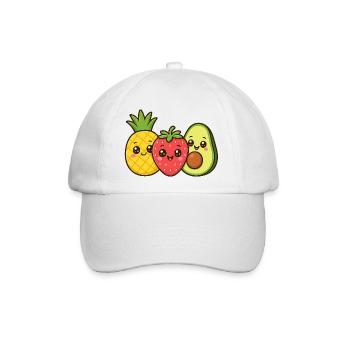 Kunterbuntes Obstfreunde Trio - Baseballkappe - Weiß/Weiß - Vorne