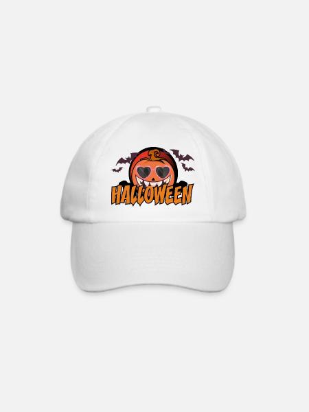 Kürbis Halloween Retro Herz Brille - Baseballkappe - Weiß/Weiß