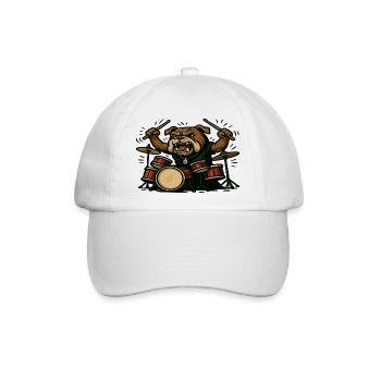 Angry Bulldog Drummer mit kompletter Drumkit-Kunst - Baseballkappe - Weiß/Weiß - Vorne