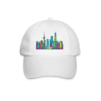 Shanghai City Skyline: Orientalische Perlenlinienzeichnung - Baseballkappe - Weiß/Weiß - Vorne