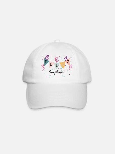 Feierlaune mit Wimpelkette - Felix Cumpleanos  - Baseballkappe - Weiß/Weiß