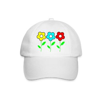 Drei bunte Blumen auf Schwarz - Baseballkappe - Weiß/Weiß - Vorne