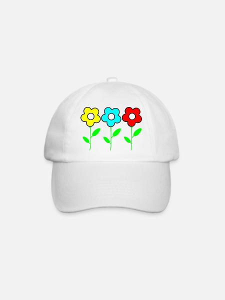 Drei bunte Blumen auf Schwarz - Baseballkappe - Weiß/Weiß