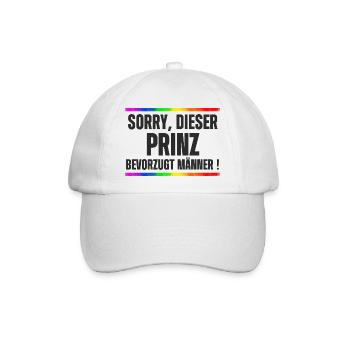 Prinz liebt Männer – Gay Pride, CSD Design Spruch - Baseballkappe - Weiß/Weiß - Vorne