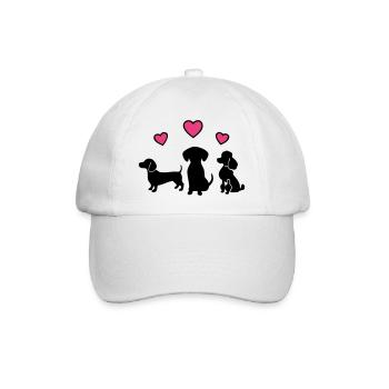 Drei Hunde Dackel Herzen Hundemama Gassi - Baseballkappe - Weiß/Weiß - Vorne